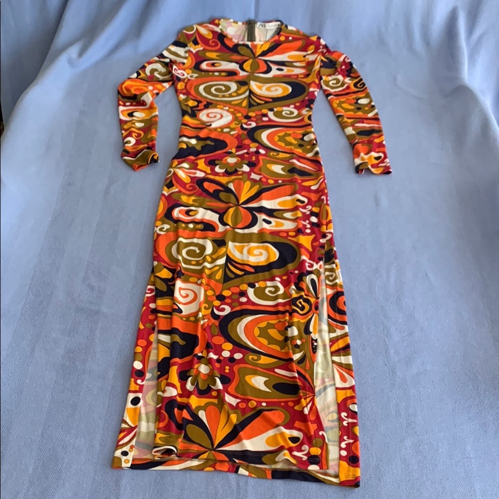 Zara Colorful Swirl Long Sleeve Dress